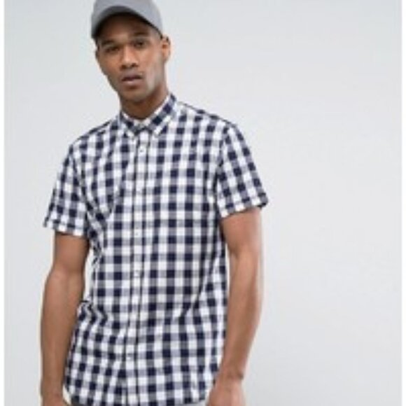 Jack Jones Originals Short Sleeve Shirt In Slim Fit Check Plaid black and white - Picture 1 of 8